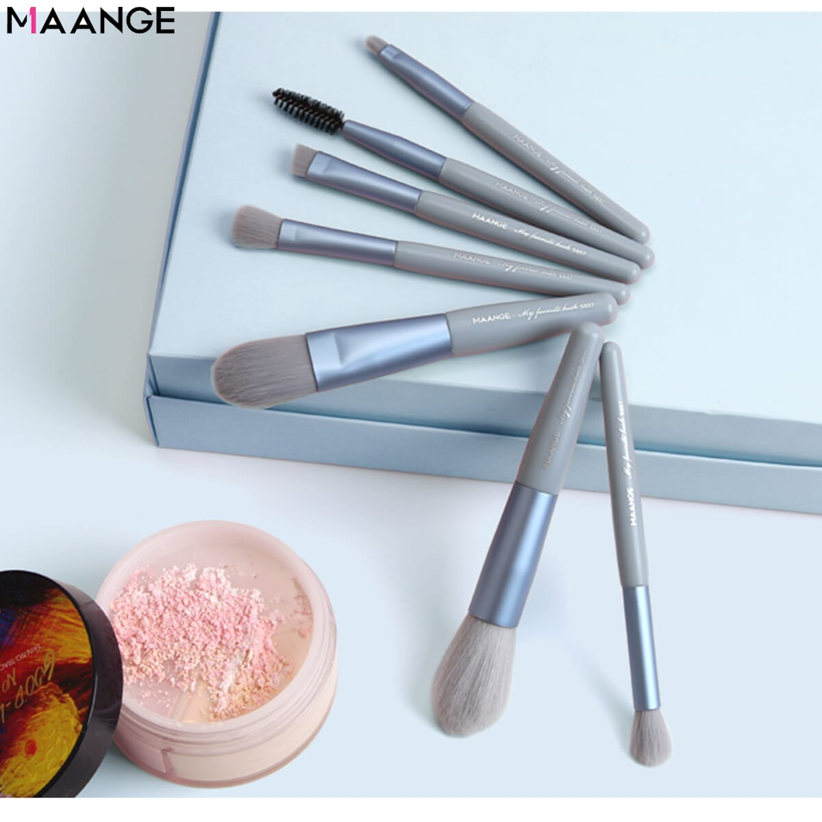 Maange Pro 7pcs/set Makeup Brushes Set Foundation Powder Eye Shadow Eyeliner Eyelash Eyebrow Blush Facial Cosmetic Mini Tools Mag 5857l