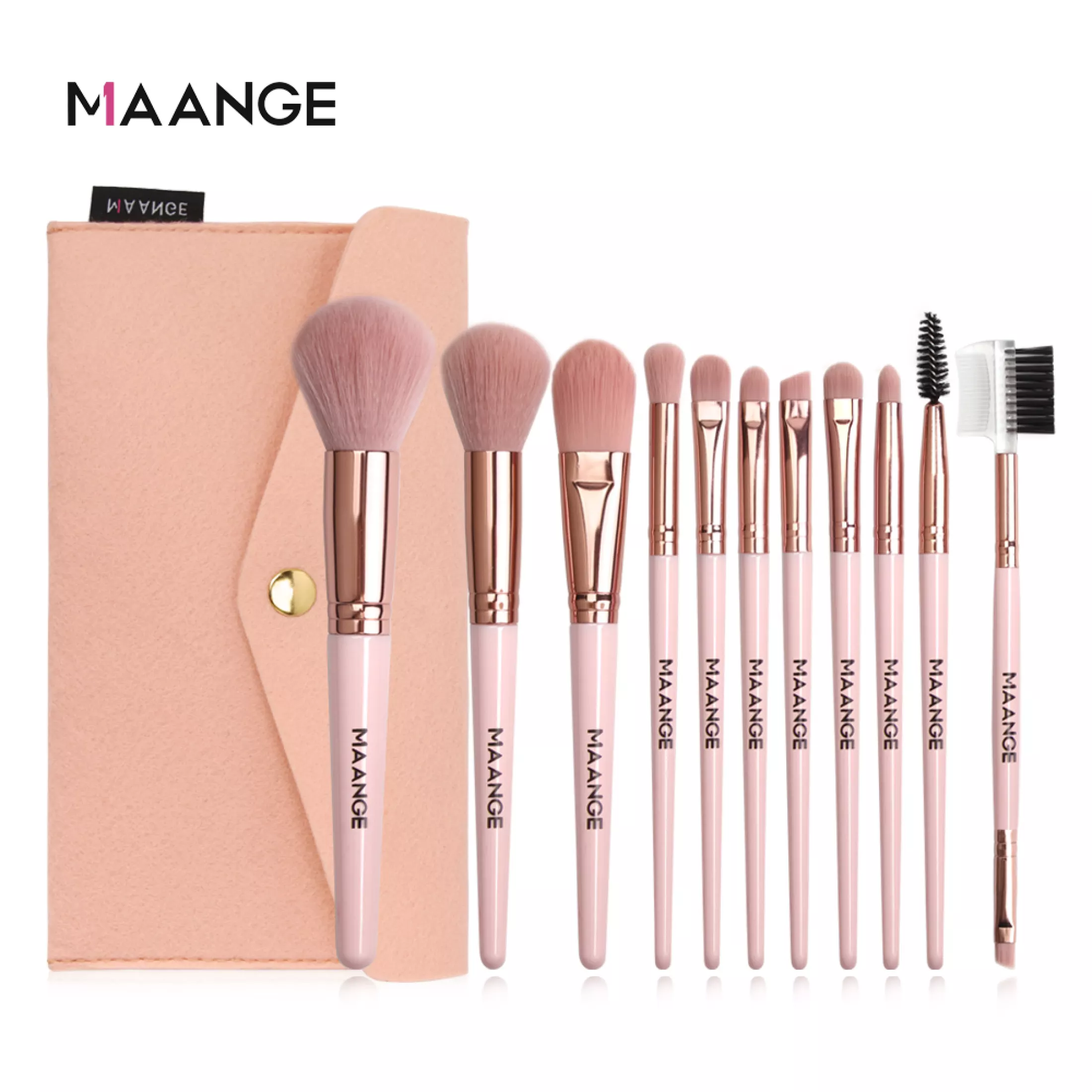 Maange 11pcs Make Up Brush Set Nylon Hair Powder Blush Eye Shadow Brush Set With Bag Mag 5862sb