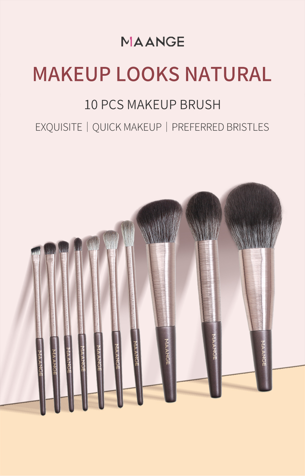 Maange 10pcs Professional Make Up Brushes Powder Blush Brush Cosmetic Brush Set With Bag Mag 5875sb