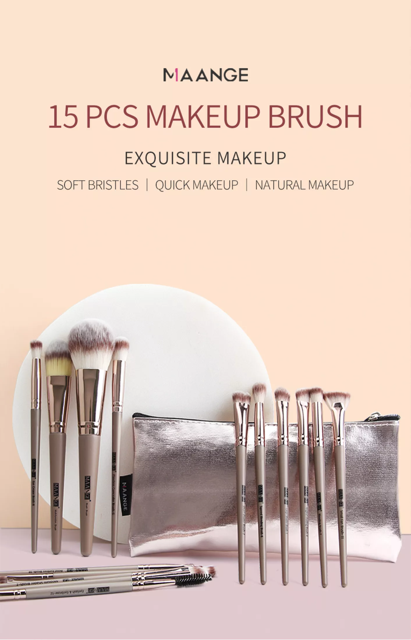Maange 15pcs Makeup Brush Blush/coutour/concealer/foundation/eye Makeup Brush Tools Mag 5880sb