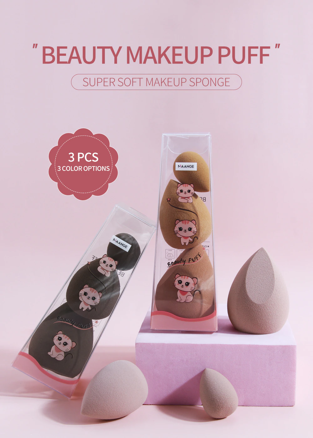Maange 3pcs Beauty Sponge Summer Water Drop Shape Smooth Soft Makeup Sponge