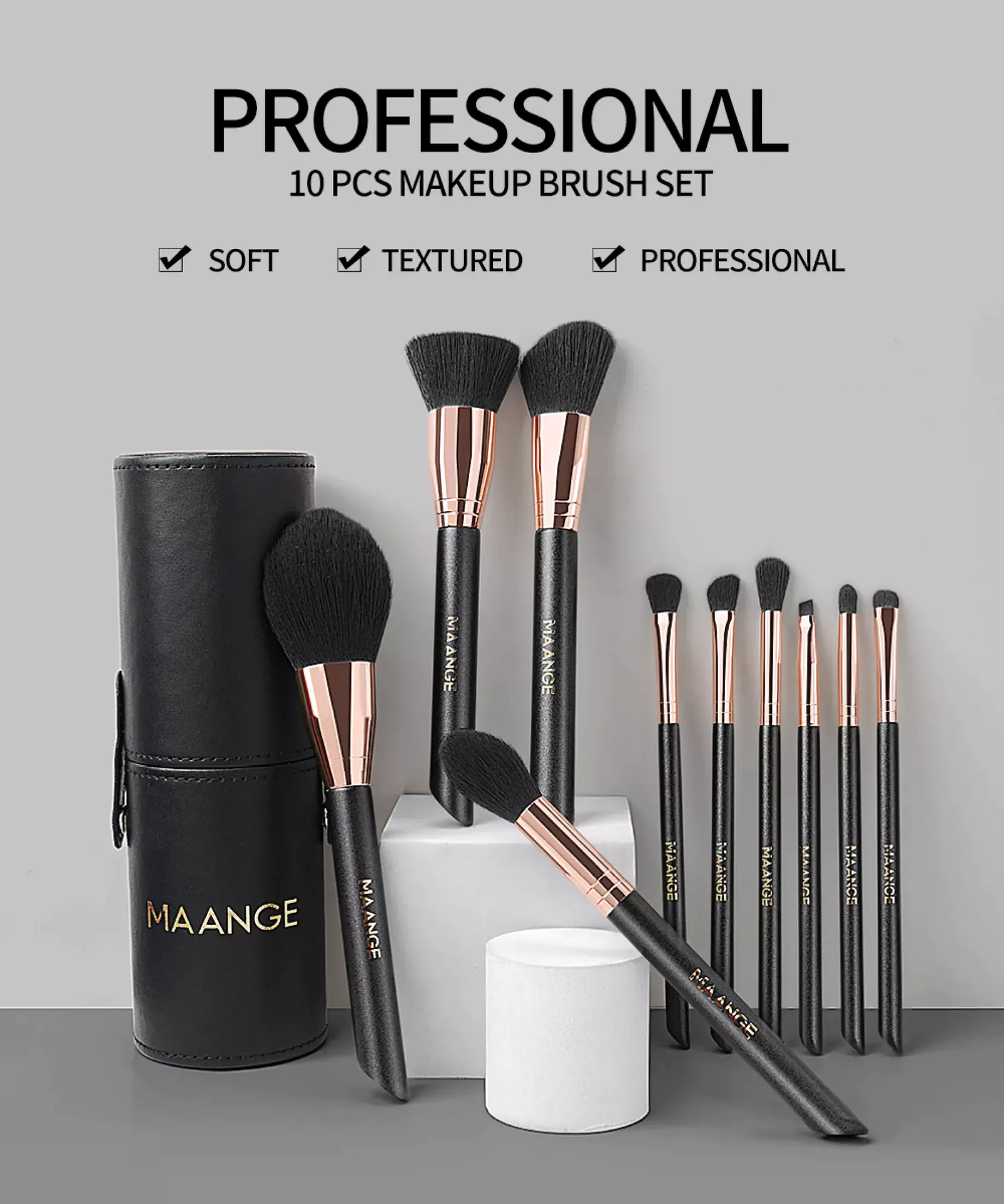 Maange 10pcs Professional Makeup Brush Set With Makeup Bag Mag 5974st