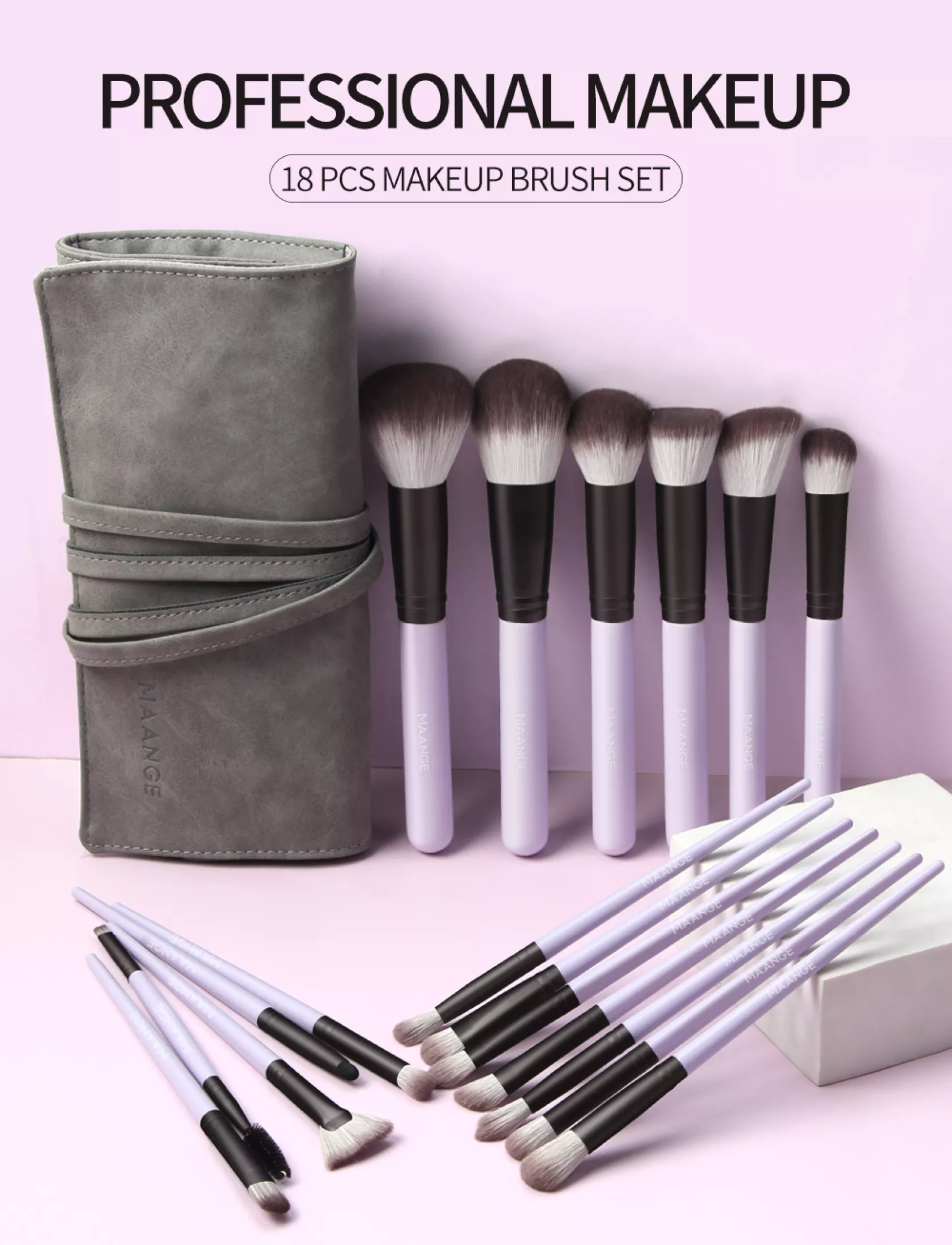 Maange 18 Pcs Makeup Brush Set With Makeup Brush Bag Eye Shadow Loose Powder Blush Brush Mag 5980z