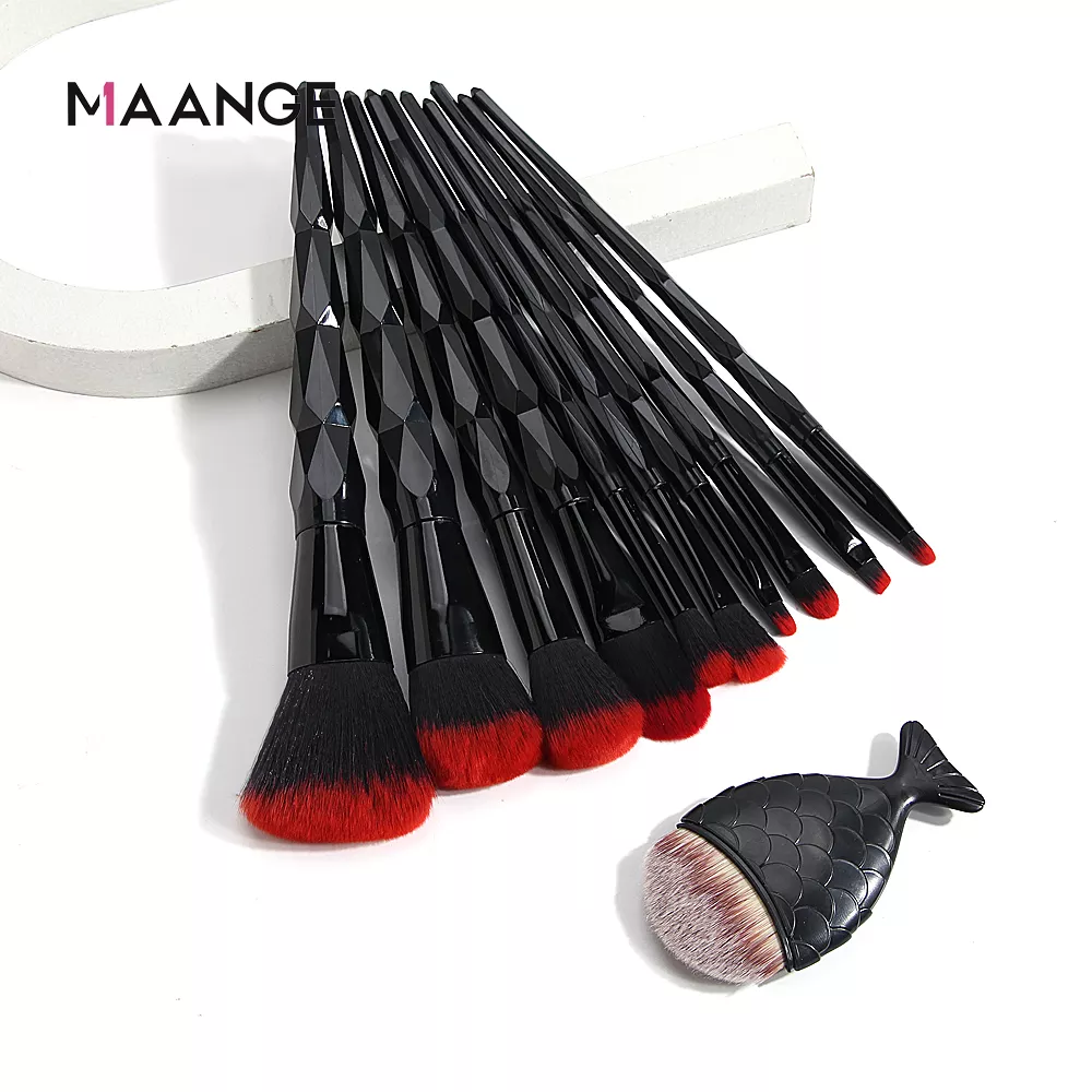 Maange 10 Diamond Handle Makeup Brushes Blusher Eye Shadow Brush Set Kit With Foundation Brush Mag5998