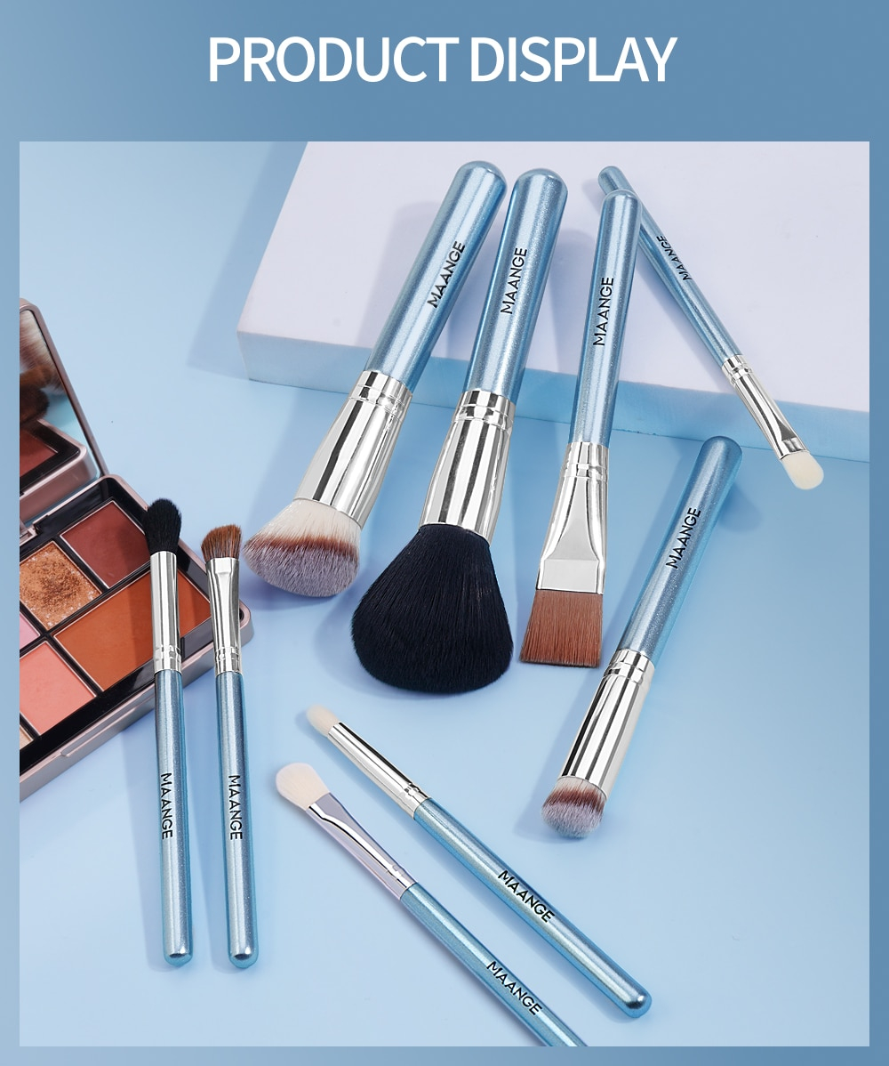 Maange 9pcs Sky Blue Soft Fiber Makeup Brushes Set Mag51125