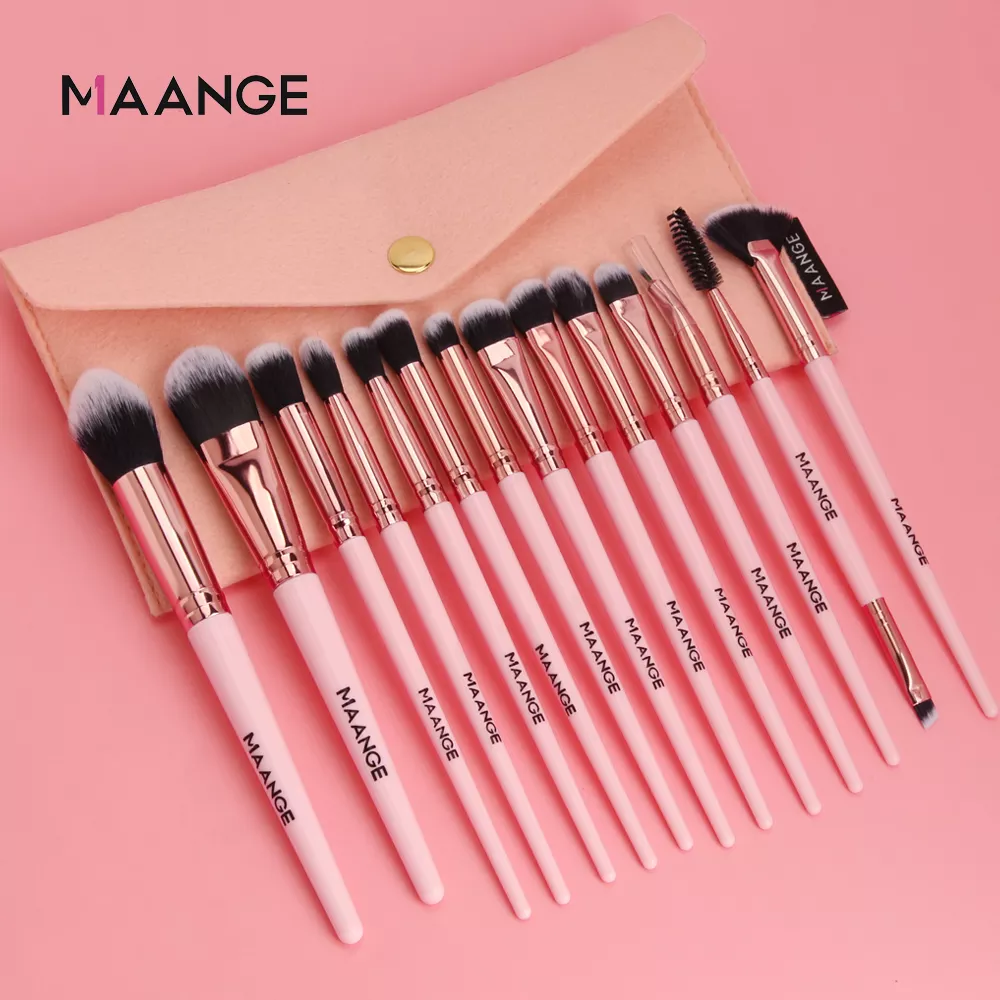 Maange 14pcs Make Up Brush Powder Foundation Eyeshadow Brushes With Case