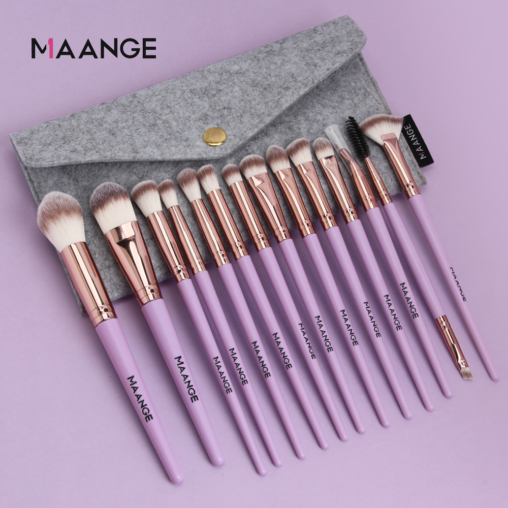 Maange 14pcs Make Up Brush Powder Foundation Eyeshadow Brushes With Case