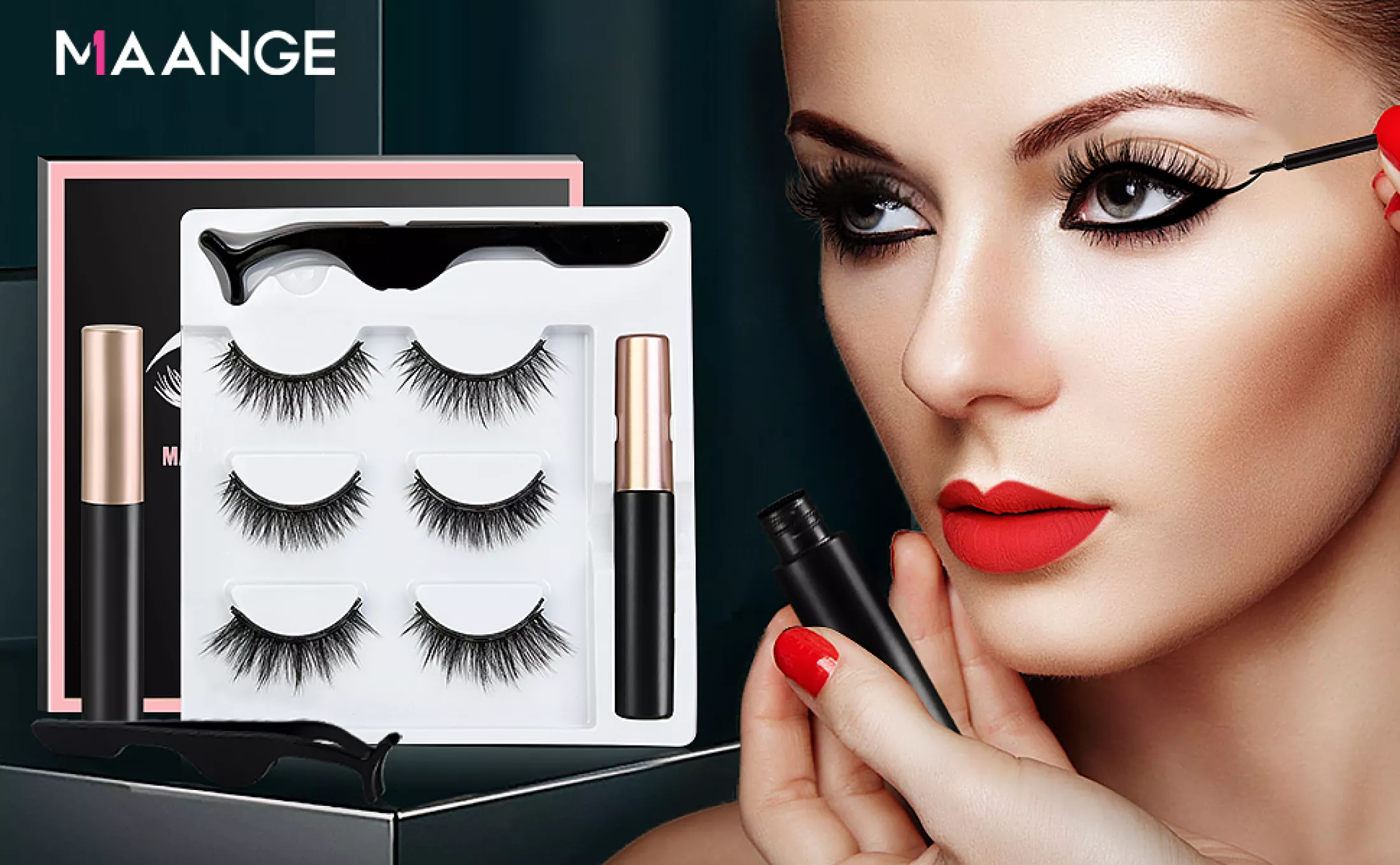 Maange Magnetic Eyelash Kit Eyeliner 3d Magnetic Eyelash With Tweezers 3 Pairs Reusable False Eyelashes