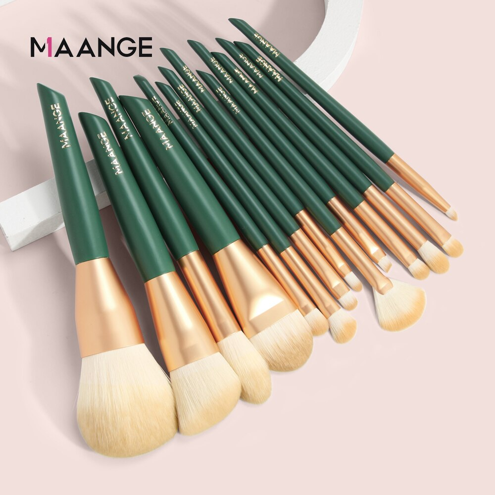 Maange Pro 14pcs Wooden Cosmetic Make Up Brush