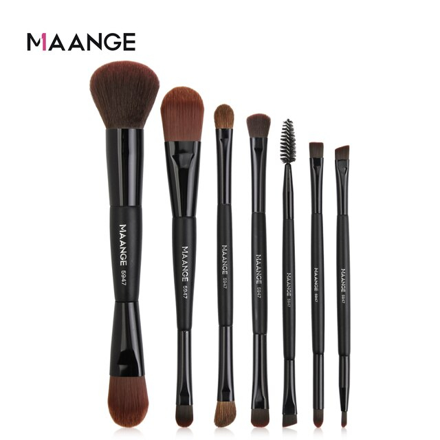 Maange Pro 7pcs Double Headed Makeup Brushes Foundation Powder Concealer Eyebrow Eyelash Eyeline Blending Beauty Make Up Brush
