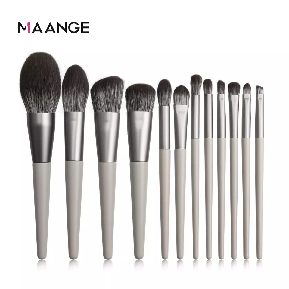 Maange Professional Luxury 12pcs Makeup Brush Set Skin-friendly Gray Cosmetic Brushes Mag5822
