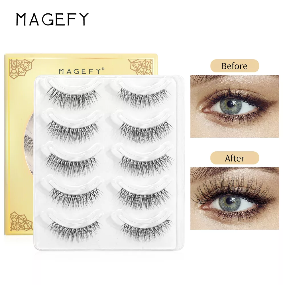 Magefy 5 Pairs Matte Black Natural False Eyelashes C-degree Curling Long Extensions Eye Lashes Mgy7265