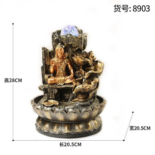 Laughing Buddha - Mahadev 3 Steps Water Fountain with LED Lights and Water Pump (Brown, Golden, 12″ X 8″ X 8″)