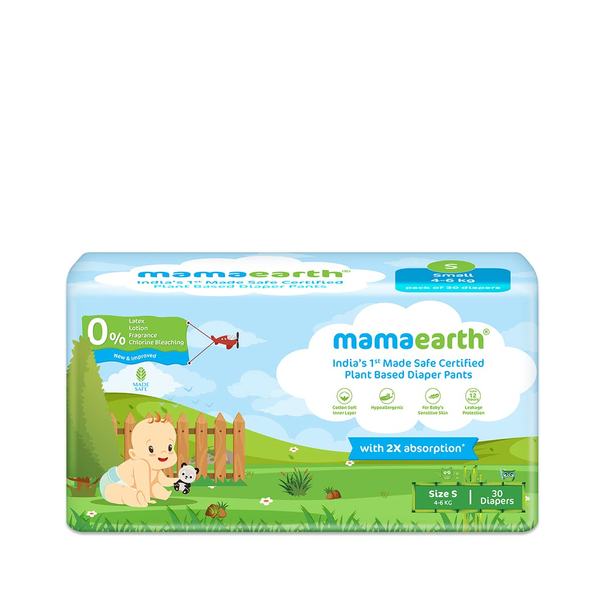 Mamaearth Plant-Based Diaper Pants for Babies – 4-6 kg (Size S - 30 Diapers)