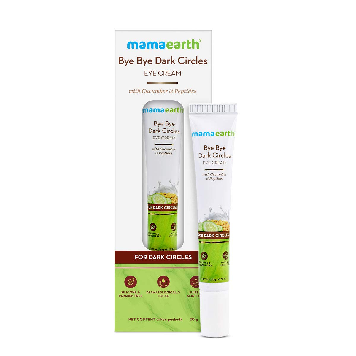 Mamaearth Bye Bye Dark Circles, Under Eye Cream for Dark Circles, with Cucumber & Peptides - 20g