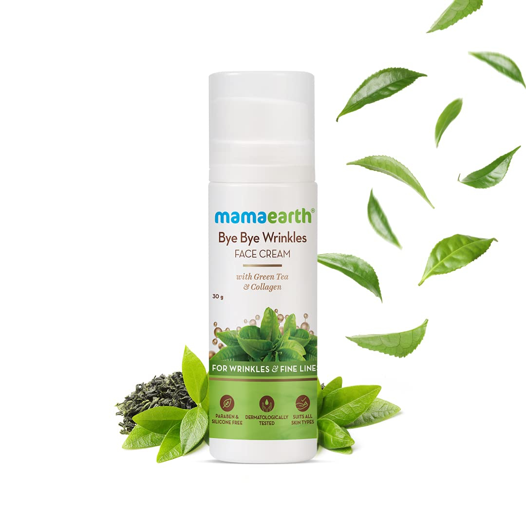 Mamaearth Bye Bye Wrinkles Face Cream Face Moisturizer For Women Anti Ageing, For Fine Line & Wrinkles, with Green Tea & Collagen - 30 g