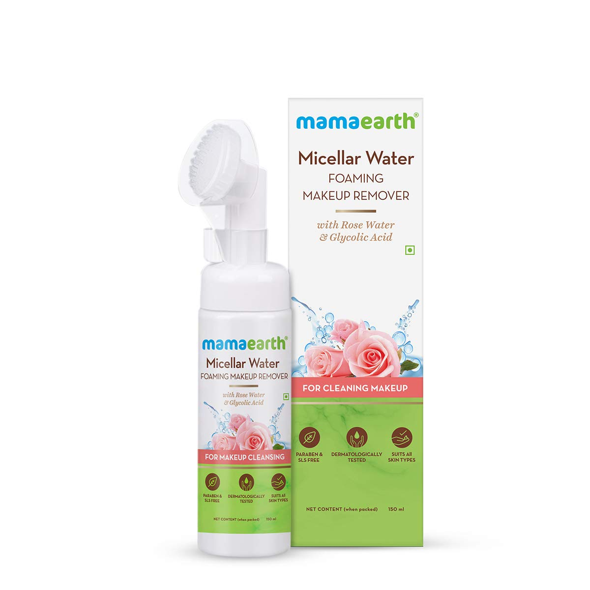 Mamaearth Micellar Water Foaming Makeup Remover with Rose Water and Glycolic Acid for Daily Face Wash and Makeup Cleansing 150ml