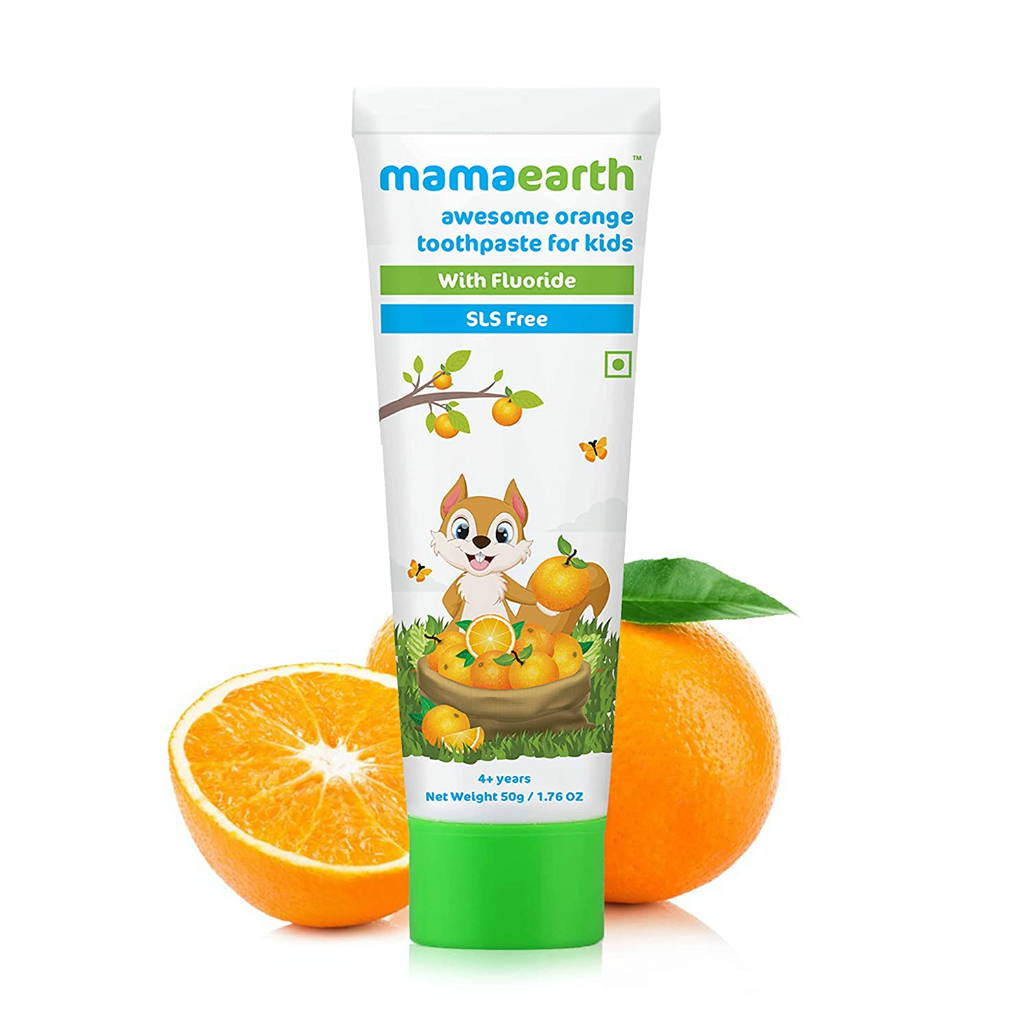 Mamaearth Natural Toothpaste, Orange Flavour, SLS Free, with 750 PPM Fluoride, 4+ Years, Plant Based, 50gm