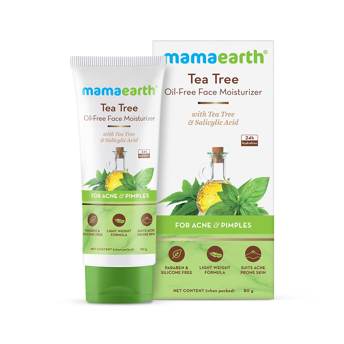 Tea Tree Oil-Free Face Moisturizer with Tea Tree and Salicylic Acid for Acne and Pimples - 80 ml