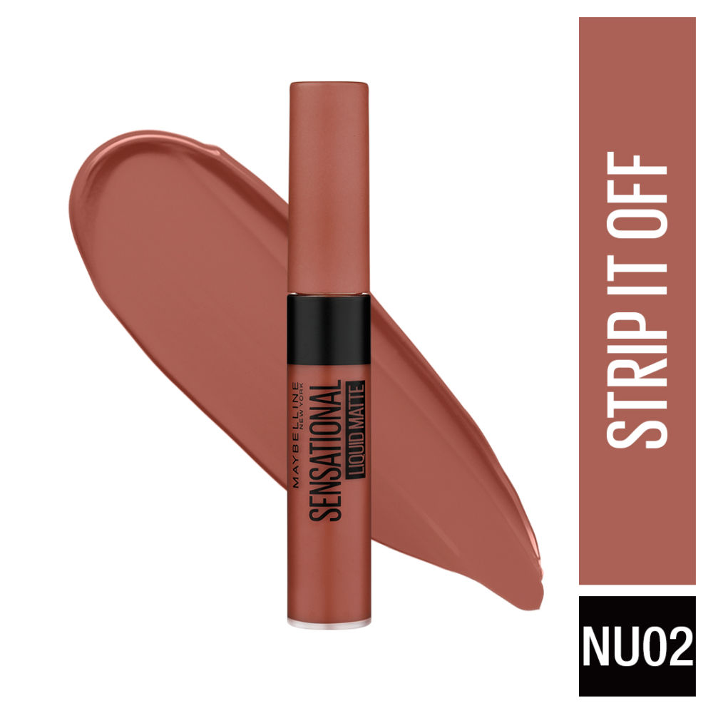 Maybelline New York Lipstick Matte Finish Non-Sticky and Non-Drying Sensational Liquid Matte NU02 Strip It Off