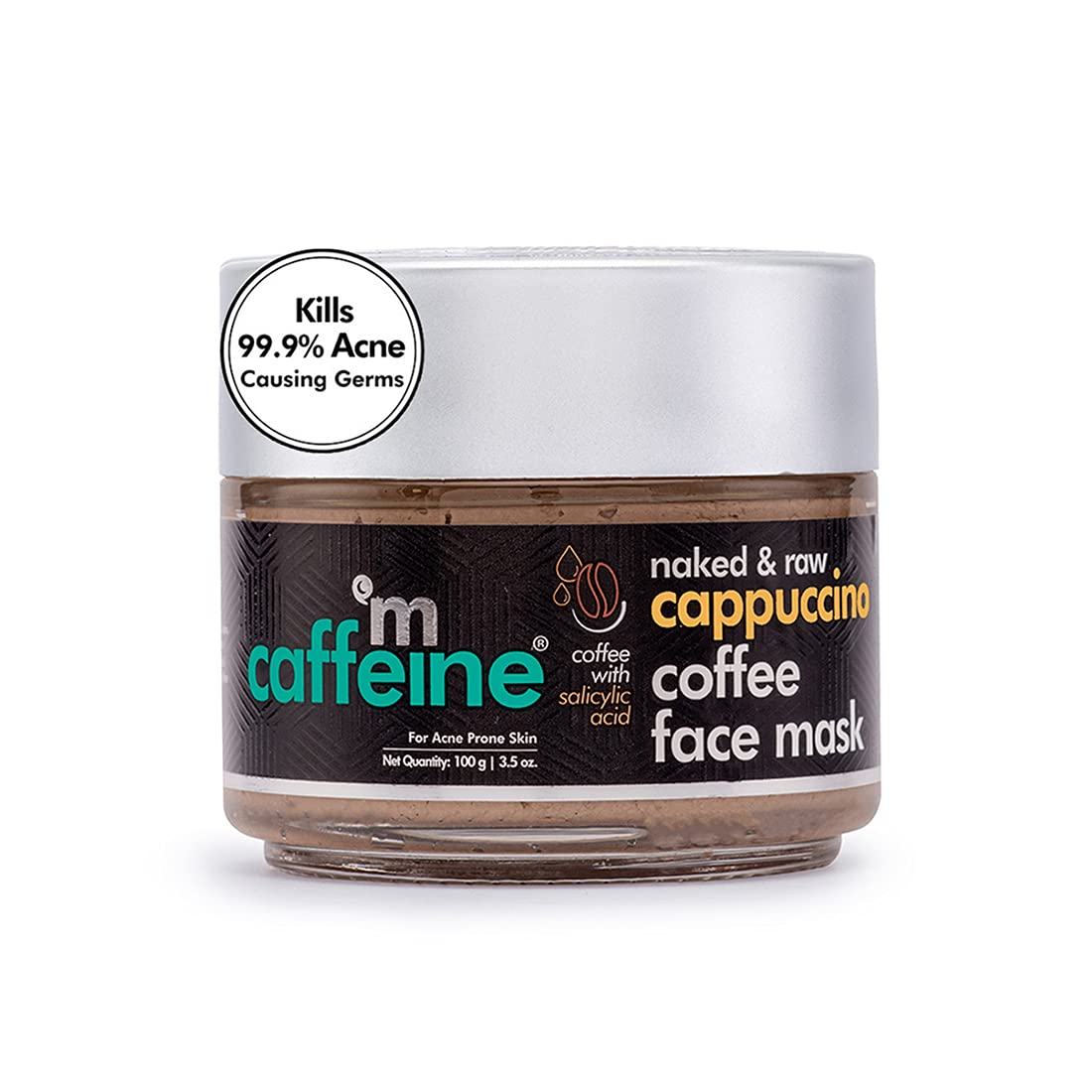 mCaffeine Anti Acne Cappuccino Coffee Face Pack for Women & Men | Controls 99.9% Acne Causing Germs | Face Mask with Salicylic Acid for Acne & Oil Control | For All Skin Types (100gm)