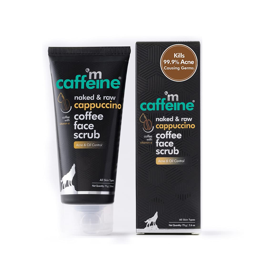 mCaffeine Anti-Acne Cappuccino Face Scrub with Coffee & Vitamin E | Kills 99.9% Acne Causing Germs | Exfoliates, Reduces Pimples & Controls Excess Oil for Soft & Smooth Skin | For Women & Men (75gm)