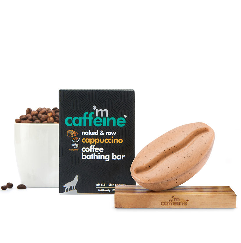 mCaffeine Cappuccino Bathing Bar (100gm) For Skin Polishing And Moisturizing | pH 5.5 Skin Friendly Soap With Coffee, Caramel And Almond Milk | 100% Vegan Daily-Use Bathing Bar