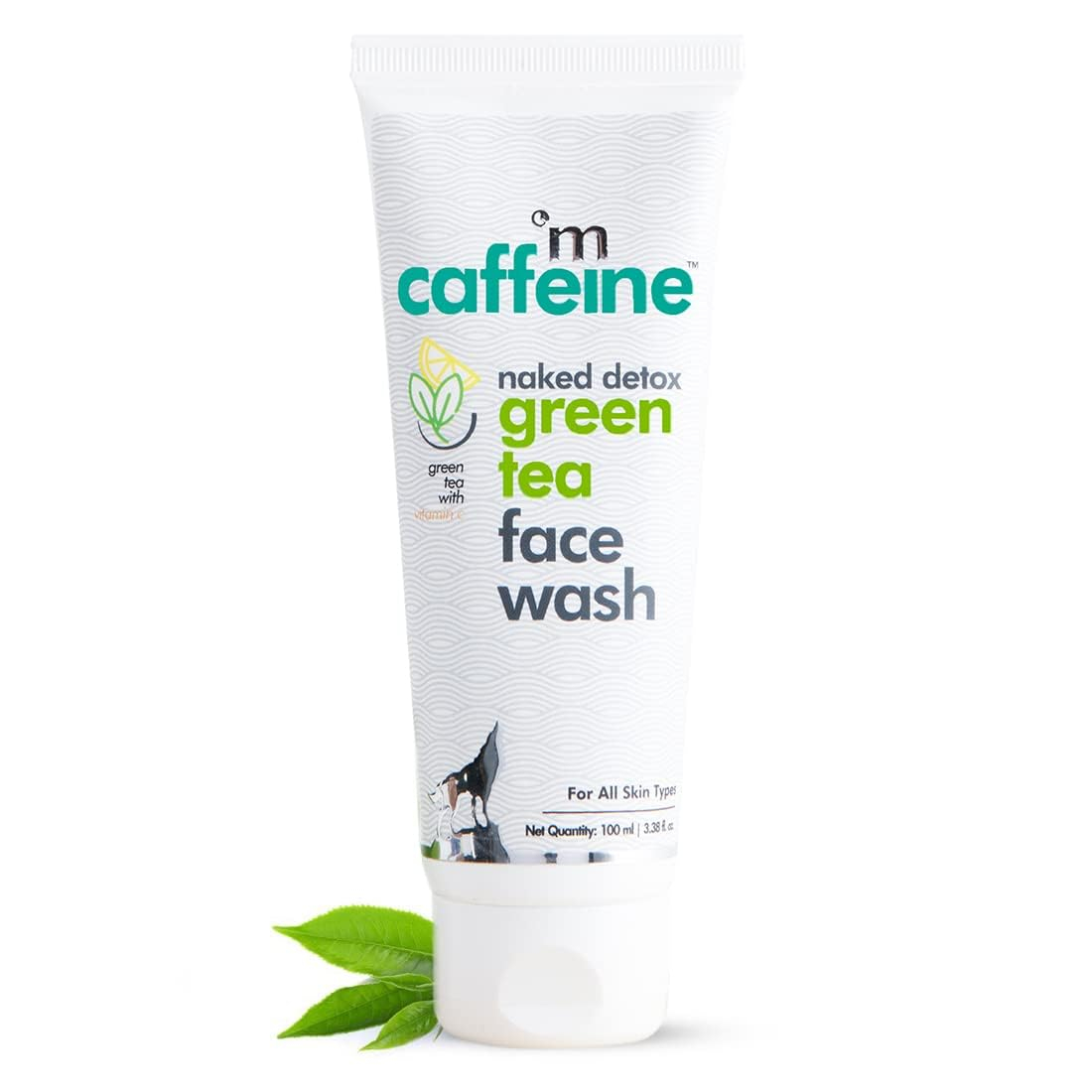 mCaffeine Vitamin C Green Tea Face Wash for Glowing Skin | Face Cleanser with Hyaluronic Acid for Women & Men | Removes Dirt & Impurities from Dull Skin | Paraben & Sulphate Free (100 ml)