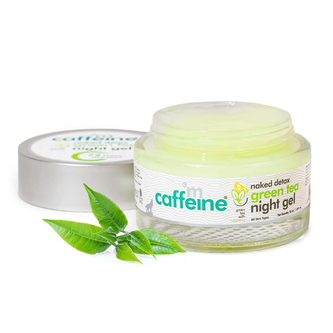 mCaffeine Vitamin C Night Gel Cream for Glowing Skin with Green Tea, Aloe Vera & Hyaluronic Acid | Reduces Dark Spots, Pigmentation & Fine Lines | 72 Hrs Moisturizing Gel for All Skin Types (50 ml)