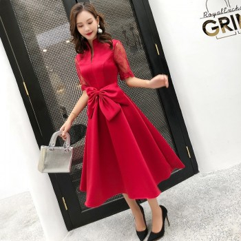 Chic Elegant Bow Tie Red Party Dress Formal Gown 41000228
