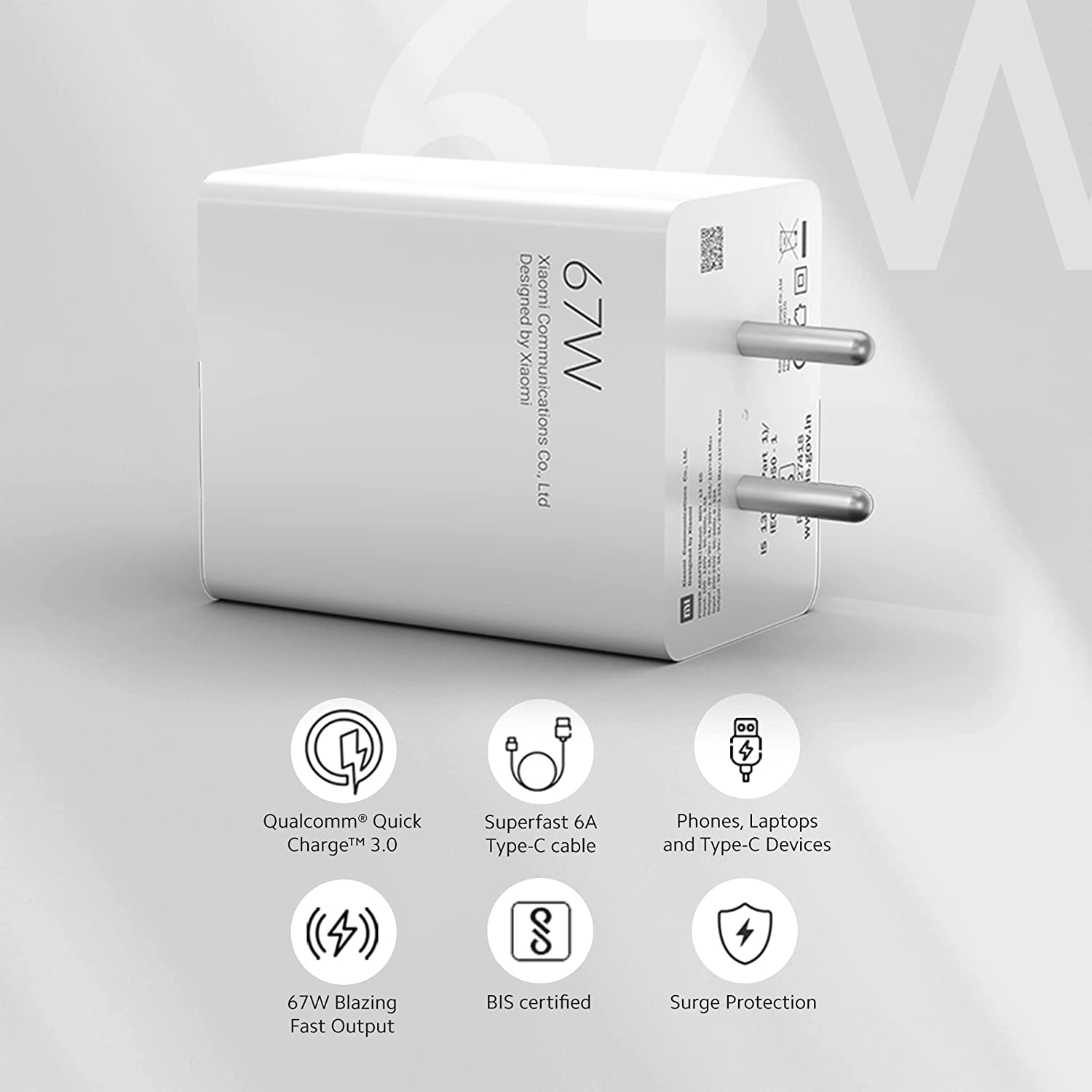 Mi 67W Sonic Charge Combo (Mi/Xiaomi/Redmi Charger, 33W Blazing Fast Output, 5V-3A/9V-3A/20V-1.35A/11V-3A/20V-3.35A/11V-6.1A, Superfast 6A Type C, Laptop Charger, Included Type C Cable)