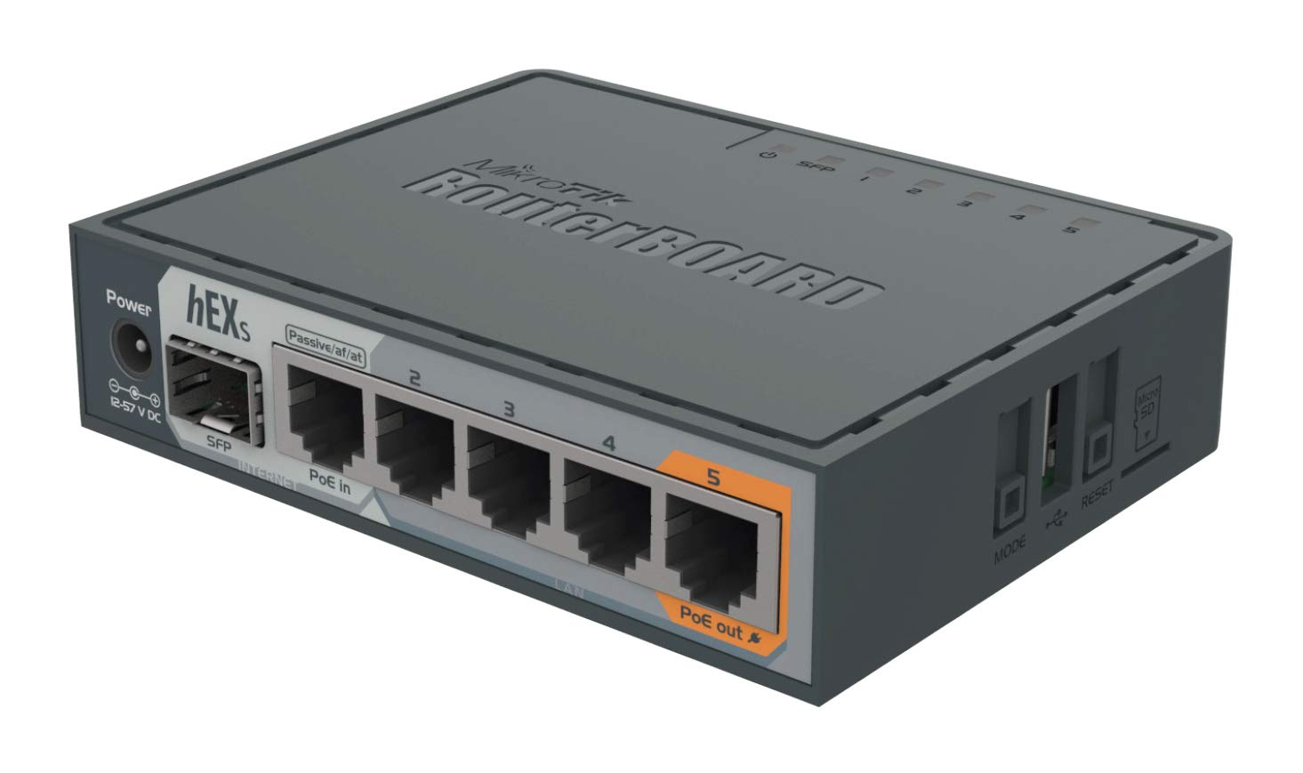 Mikrotik hEX S RB760iGS Router 5xGbit LAN, 1xPOE, 1xSFP, 880Mhz CPU, USB