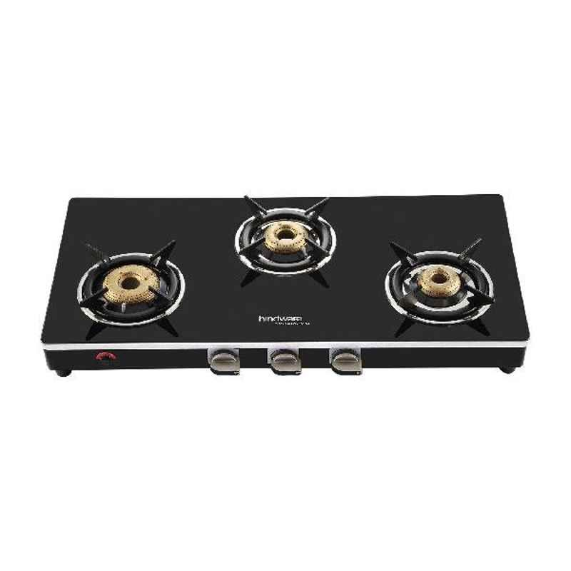 Hindware Milano GL 3B Glass, Steel Manual Gas Stove  (milano 3bai)