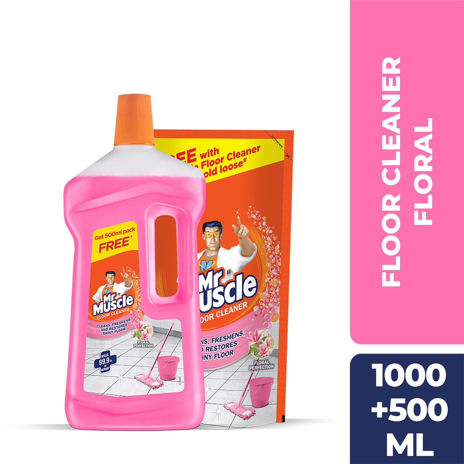 Mr Muscle Floor Cleaner Floral 1,000ml + 500 ml Free | Kills 99.9% of Germs | Cleans, Freshens & Restores Shiny Floors