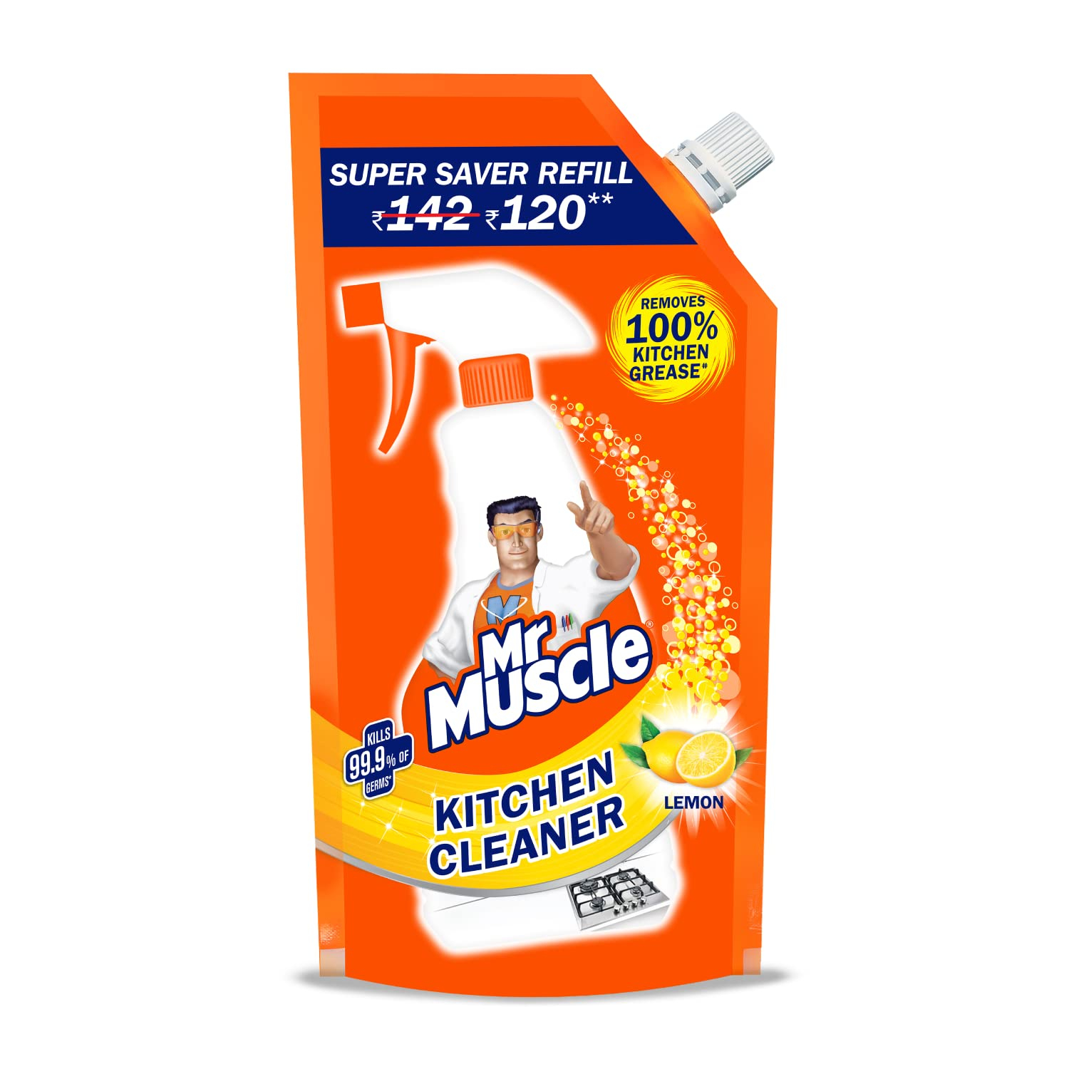 Mr. Muscle Kitchen Cleaner Refill 425ml | Effortless Cleaning of All Kinds of Stains and Surfaces | Fresh Lemon Fragrance | Removes 100% Kitchen Grease | 10x Better vs Dishwash Bar and Liquid Soap