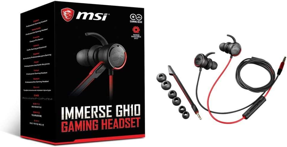MSI Immerse GH10 Earset - Stereo - Mini-Phone - Wired - 16 Ohm - 20 Hz - 20 kHz - Gold Plated - Earbud - Binaural - in-Ear - Omni-Directional Microphone