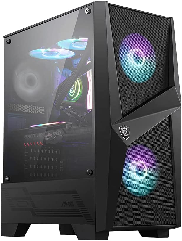 MSI MAG Forge 100R - Mid Tower Gaming Computer Case 'Black, 2X 120 mm ARGB PWM Fan, 1x 120 mm Fan, 1-6 ARGB Hub, Mystic Light Sync, Tempered Glass Panel, ATX, mATX, Mini-ITX'