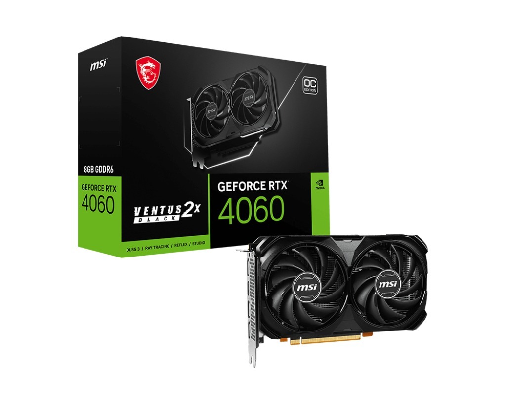 MSI PCI Exp RTX 4060 Ventus 2x Black 8G OC NVidia RTX 4000 Series Graphic Cards