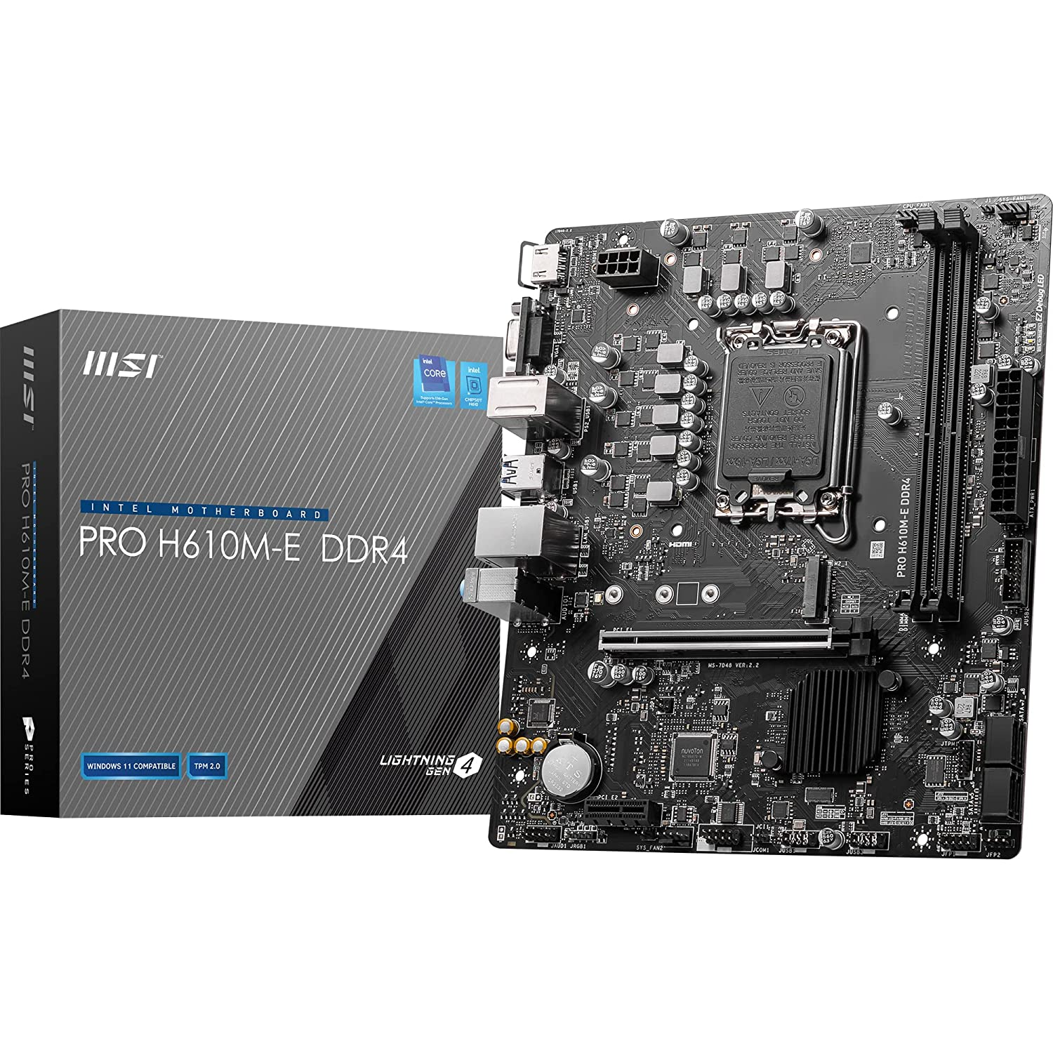 Msi Pro H610M-E Ddr4 Motherboard - Micro-ATX Supports Intel 12th Gen Core Processors, LGA 1700-2 x DIMMs (3200MHz), 1x PCIe 4.0 x16 Slot, 1 x M.2 Gen3, USB 3.2 Gen1, 1G LAN, HDMI 1.4 & VGA