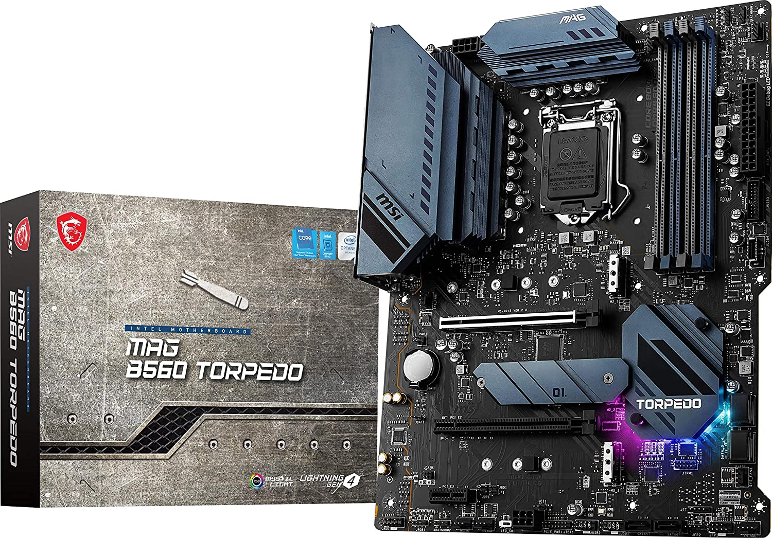 MSI B560 Torpedo Motherboard - (ATX, 11th/10th Gen Intel Core, LGA 1200 Socket, DDR4, PCIe 4, CFX, M.2 Slots, USB 3.2, 2.5G LAN, DP/HDMI)