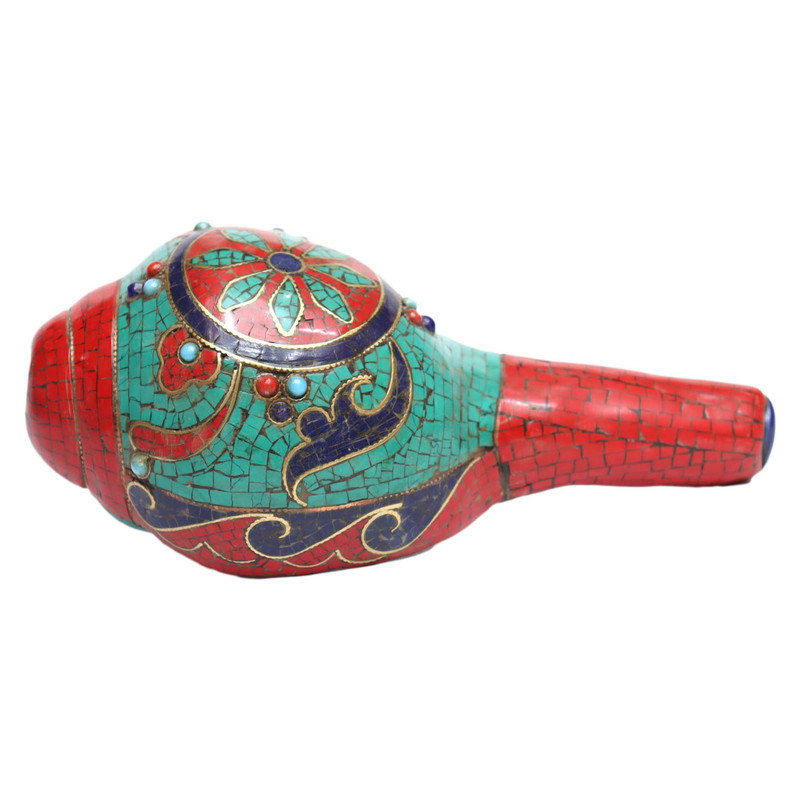 Seven Chakra Handicraft - Multicolored Sankha / Conch Shells Decorative Statue / Torquise Decorated Sankha (Mandala Design)