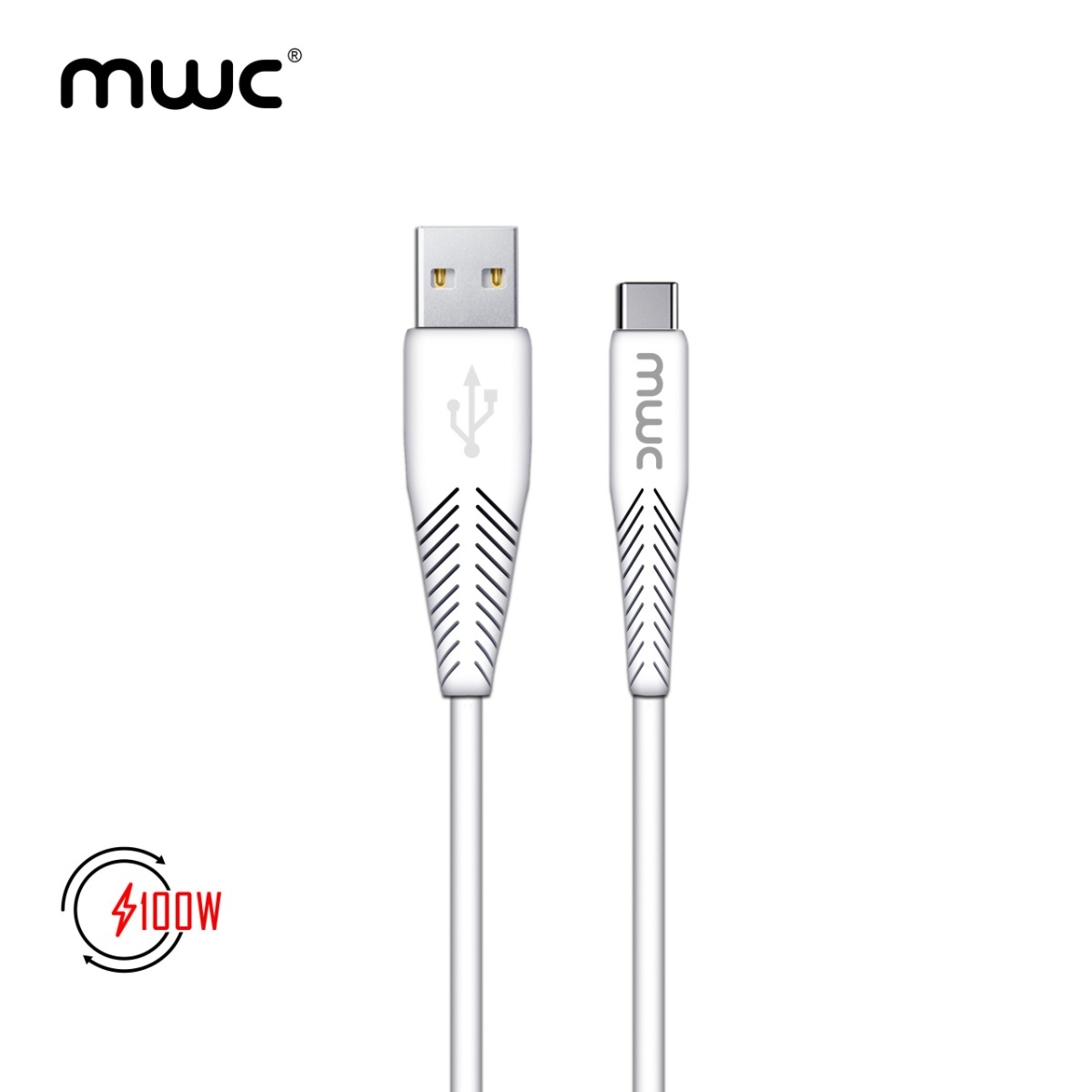 MWC MUC100W Data Cable | USB-A to Type-C 100W Ultra-Fast Charging Cable | Hign quality TPE/PVC | USB 3.1 | 5A – White