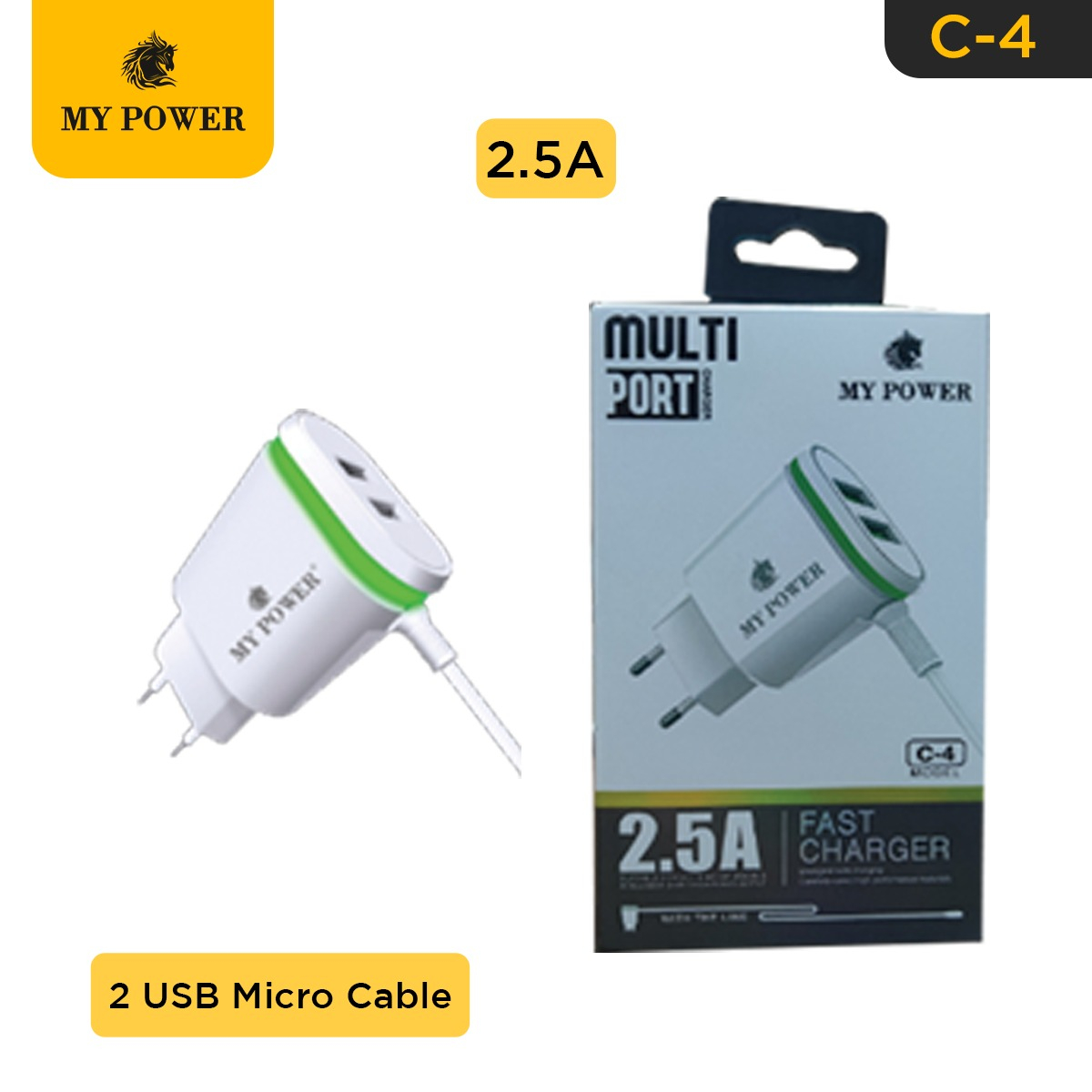My Power Charger C-4 2.4a, With Indicator, 2 Micro Usb