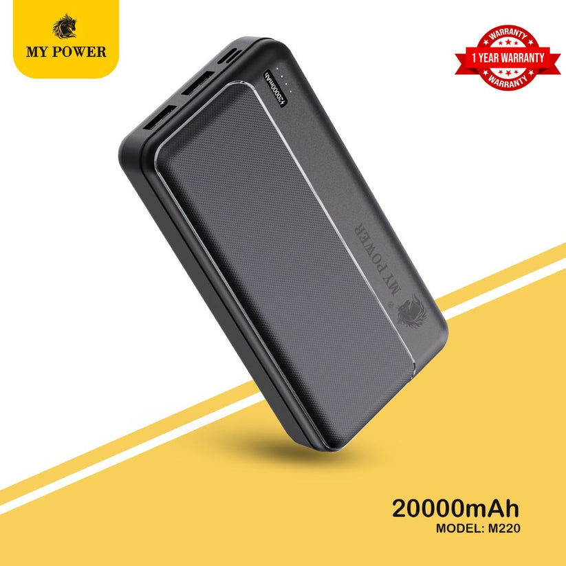 My Power M-220 20000mah Power Bank Normal | Over charge protection (Black) | 4 Led Indicator | 10w Output | 4 LED Indicator | Rechargeable and Versatile | 1 year warranty 