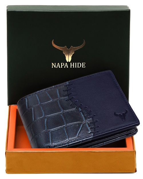 WildHorn NAPA HIDE® by WildHorn Nepal Genuine Leather RFID Protected Wallet for Men ( NPH 005 Blue Croco )