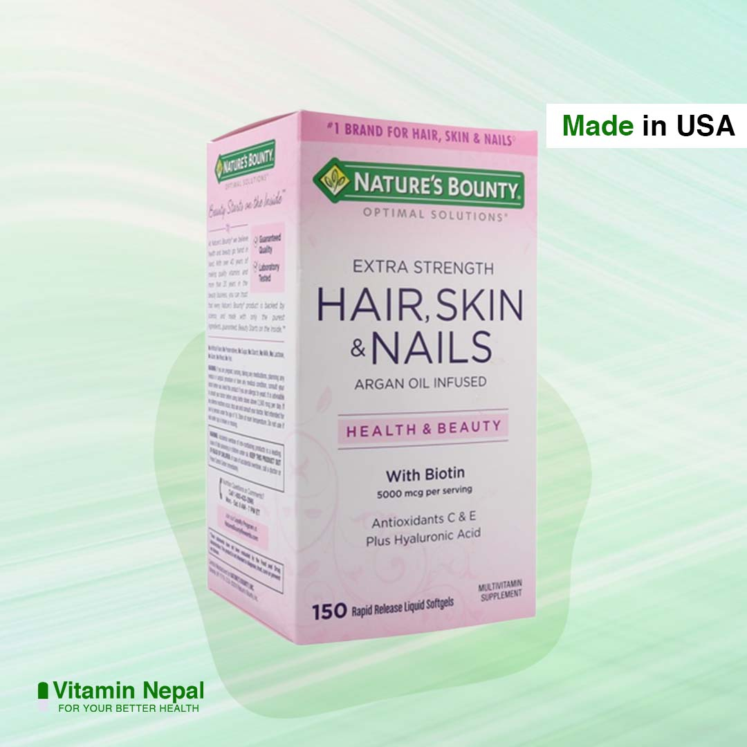 Natural Bounty Hair, Skin and Nails Supplement with Biotin & Hyaluronic Acid – 150 Softgels