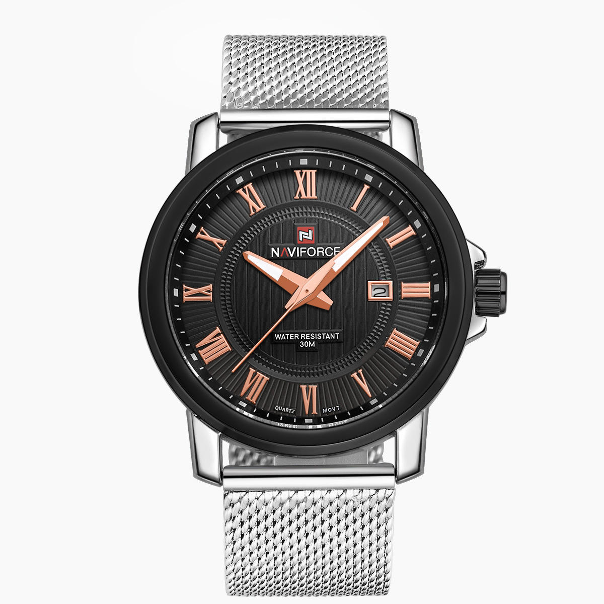Naviforce Men's Fashion Analog Quartz Watch Stainless Steel Mesh Band NF9052