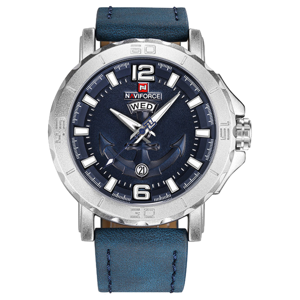 Naviforce Blue Casual Quartz Watch Leather Strap-NF9122