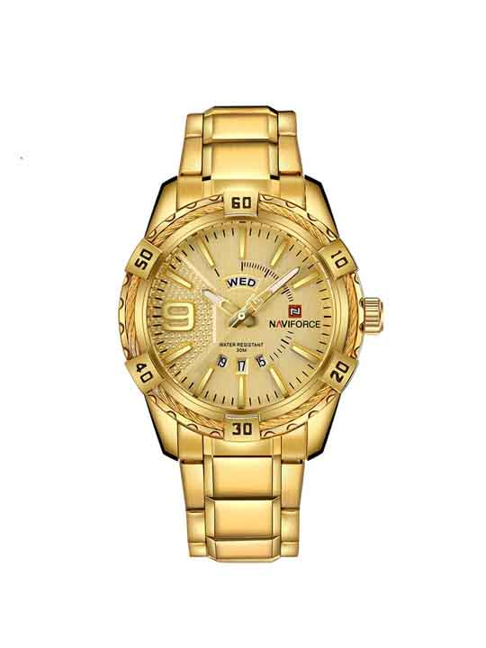 Naviforce Men's Leather Band Quartz Analog Watch NF9117 Golden