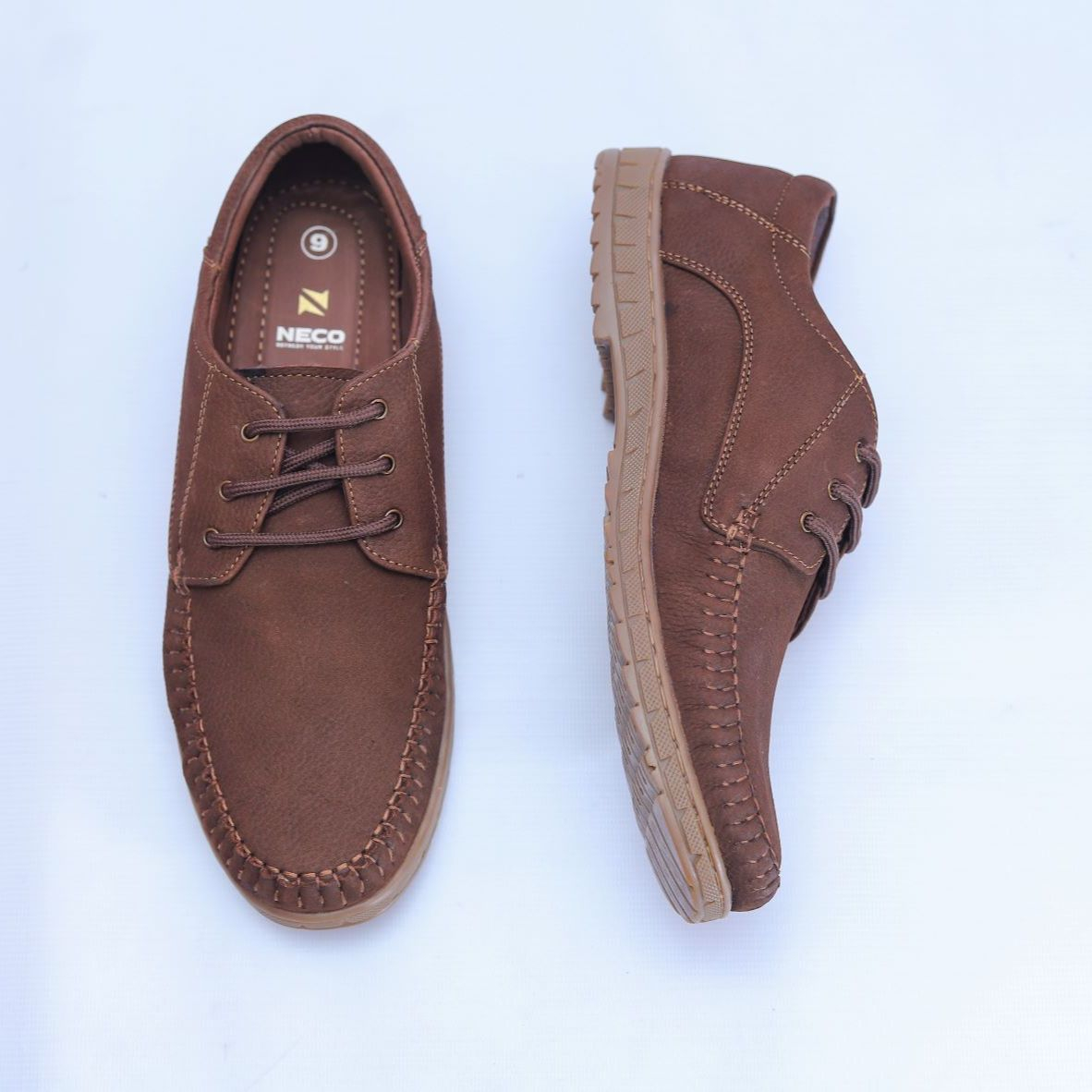 NECO Brown Genuine Leather Lace -up Shoes For Men's (6017)
